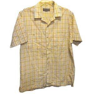 David Taylor Yellow Plaid Twin Pocket Button Front Men's‎ Shirt Size Large